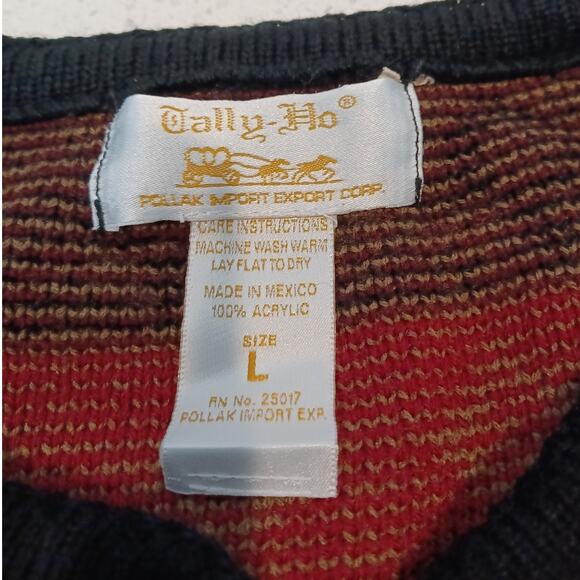 Vntage Tally Ho Fair Isle Black/Gold/Redtones Button Cardigan L-Sleeve - Picture 3 of 6